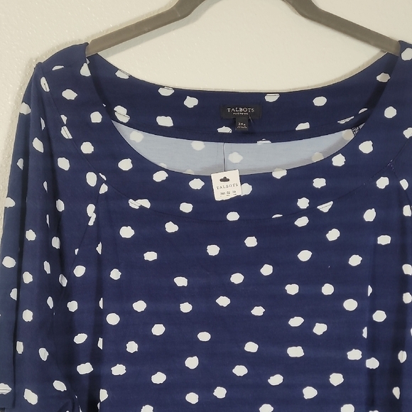 NWT Talbots Polka Dot Short Sleeve Shirt Size 3X Navy White Rayon Casual Boxy - Picture 2 of 12
